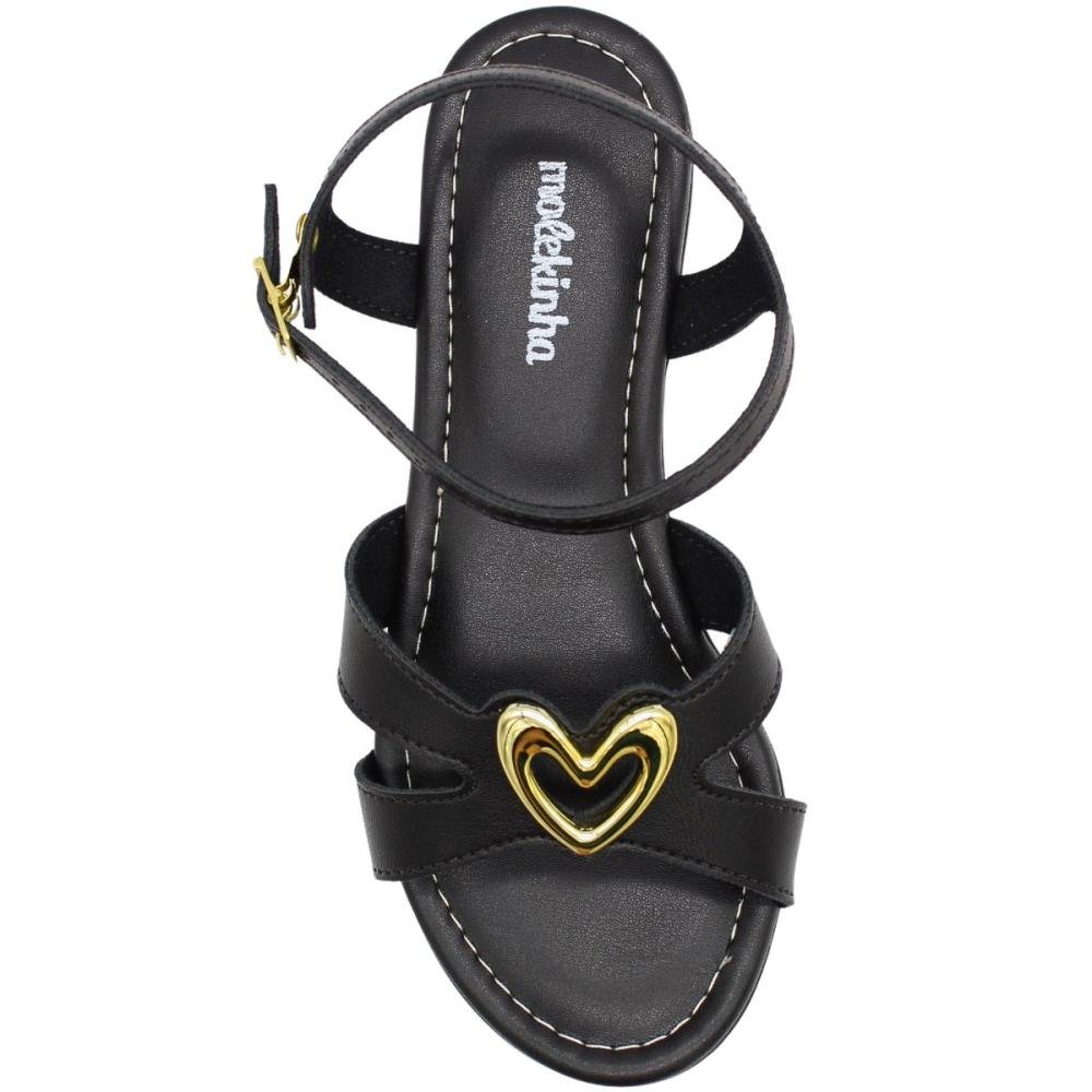 Sandália Infantil Molekinha Saltinho Coração Napa Juvenil Menina Preto 4