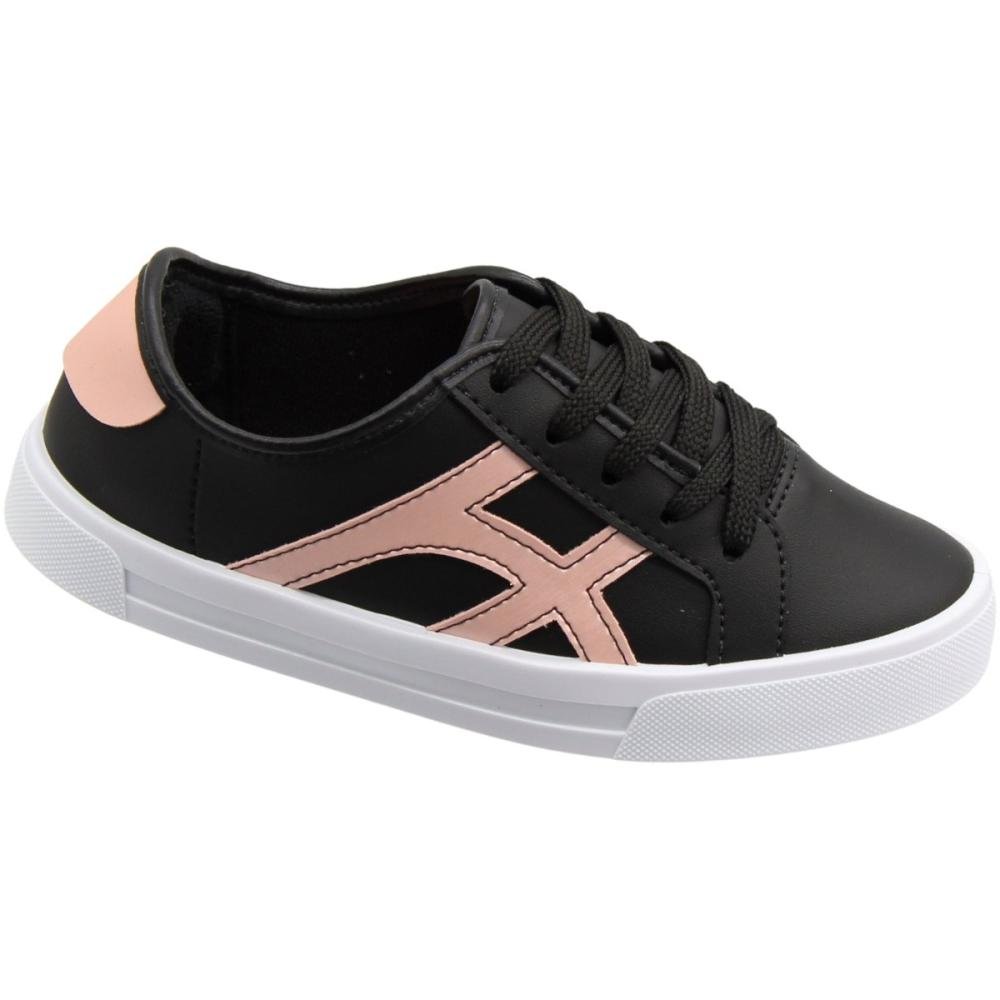 Tênis Casual Infantil Molekinha Flatform Recortes Menina Preto 3