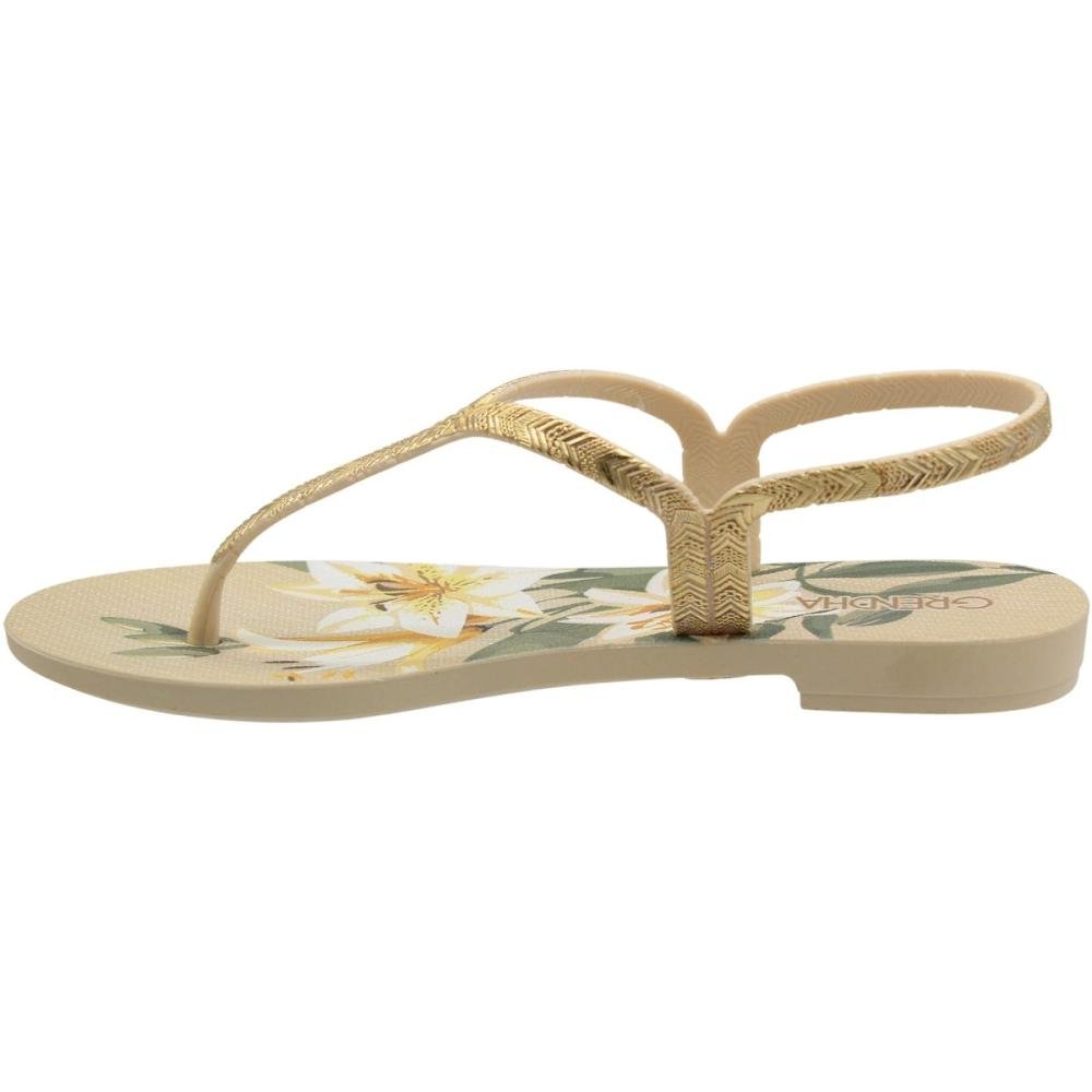 Sandália Rasteira De Dedo Grendha Floral Feminina Bege 3