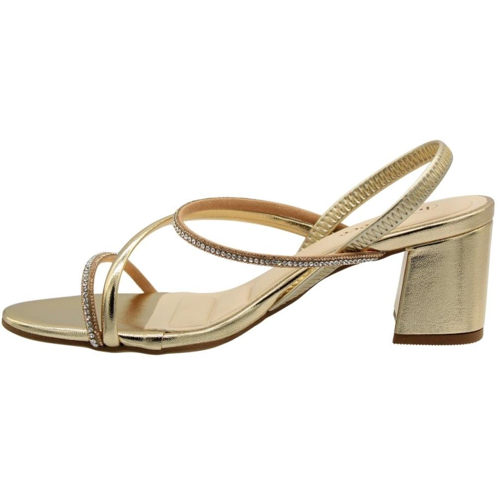 Sandália Bebecê Salto Bloco Médio Strass Calce Fácil Feminina Dourado 2