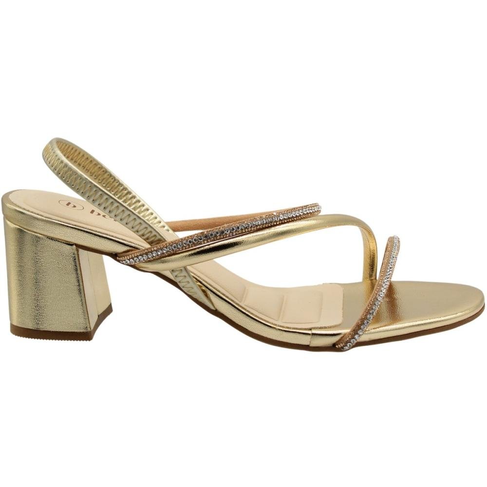 Sandália Bebecê Salto Bloco Médio Strass Calce Fácil Feminina Dourado 3