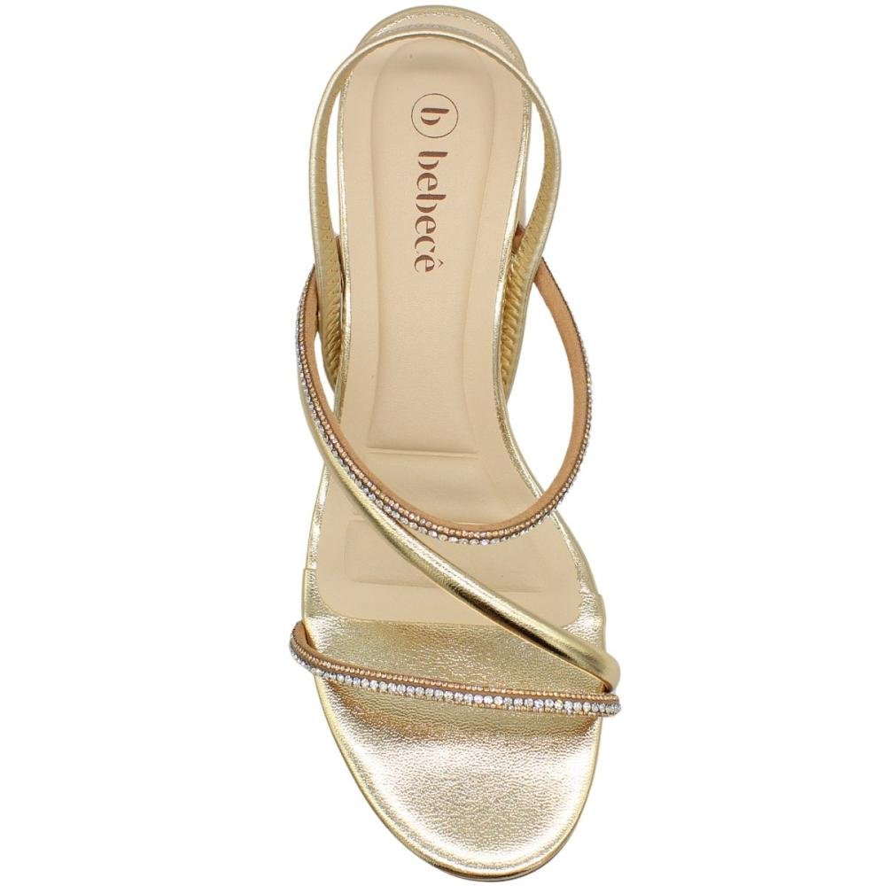 Sandália Bebecê Salto Bloco Médio Strass Calce Fácil Feminina Dourado 4