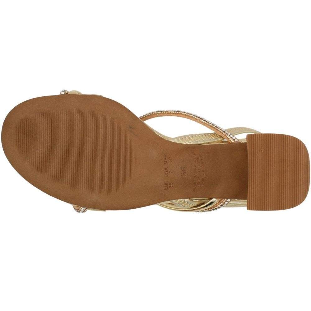 Sandália Bebecê Salto Bloco Médio Strass Calce Fácil Feminina Dourado 5