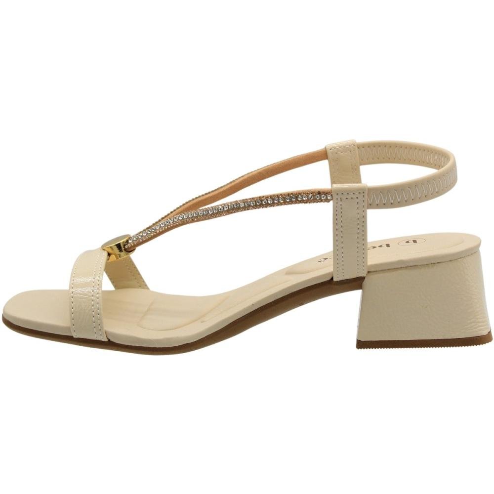 Sandália Bebecê Smash Strass Salto Médio Bloco Feminina Bege 2