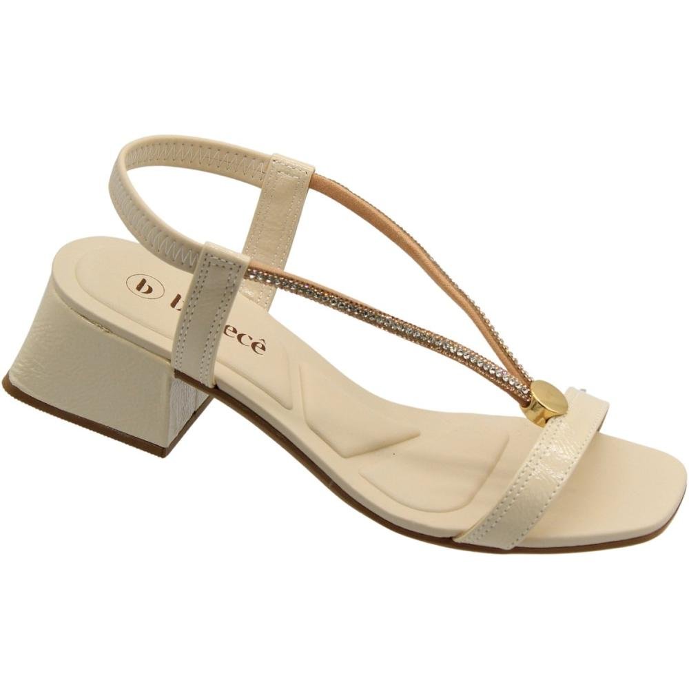 Sandália Bebecê Smash Strass Salto Médio Bloco Feminina Bege 3