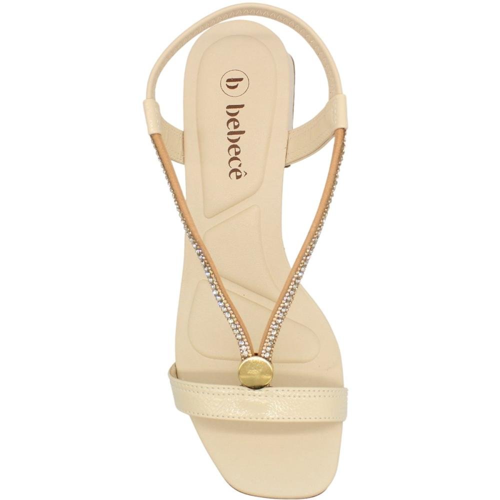 Sandália Bebecê Smash Strass Salto Médio Bloco Feminina Bege 4
