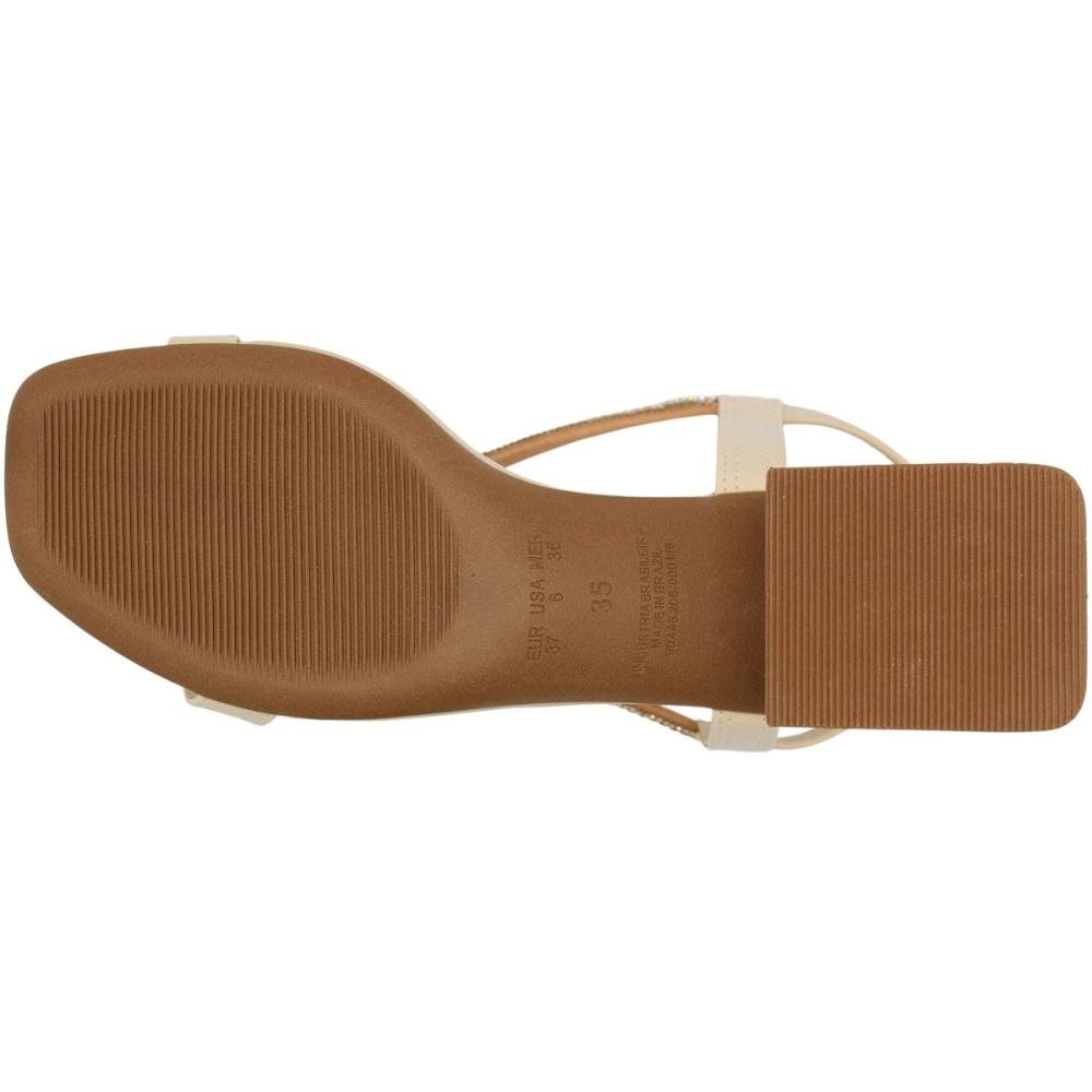 Sandália Bebecê Smash Strass Salto Médio Bloco Feminina Bege 5