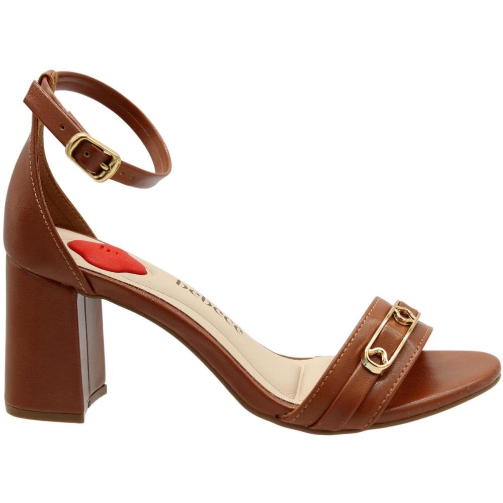 Sandália Bebecê Salto Bloco B+ Napa Egeu Tira Enfeite Feminina