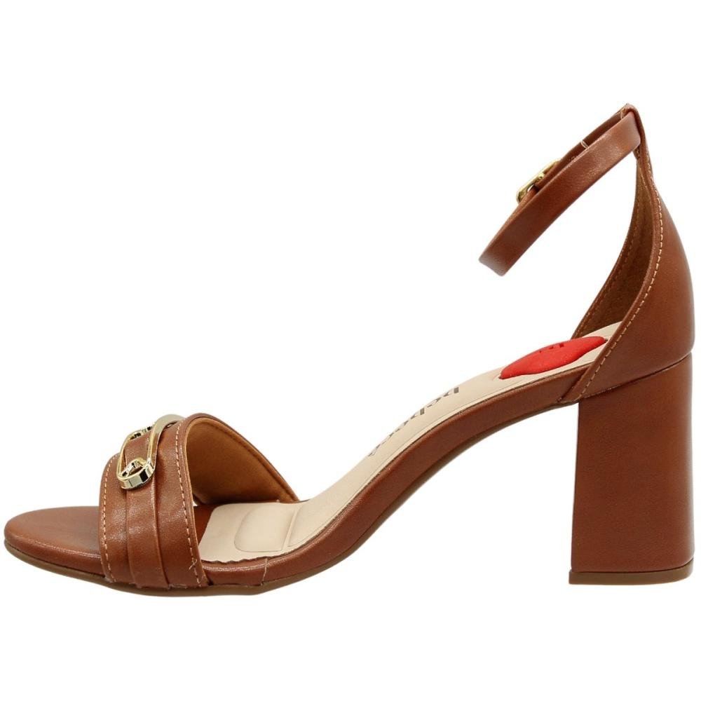 Sandália Bebecê Salto Bloco B+ Napa Egeu Tira Enfeite Feminina Marrom 2