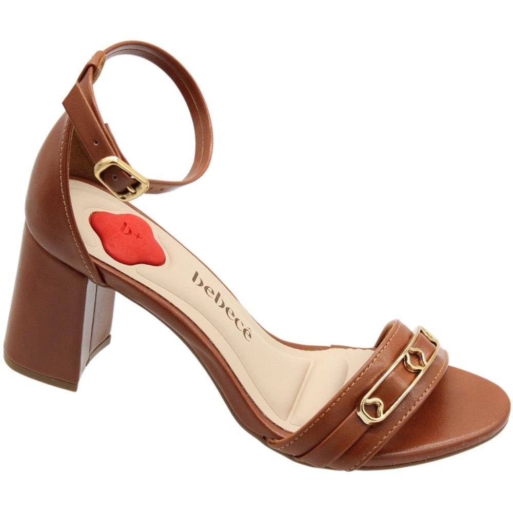 Sandália Bebecê Salto Bloco B+ Napa Egeu Tira Enfeite Feminina Marrom 3