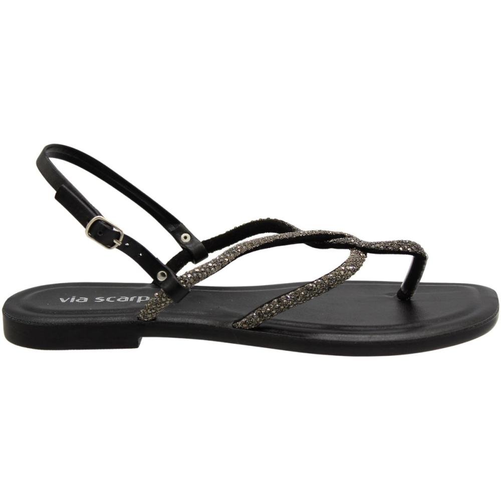 Sandália Rasteira Via Scarpa Strass Napa Tiras Feminina