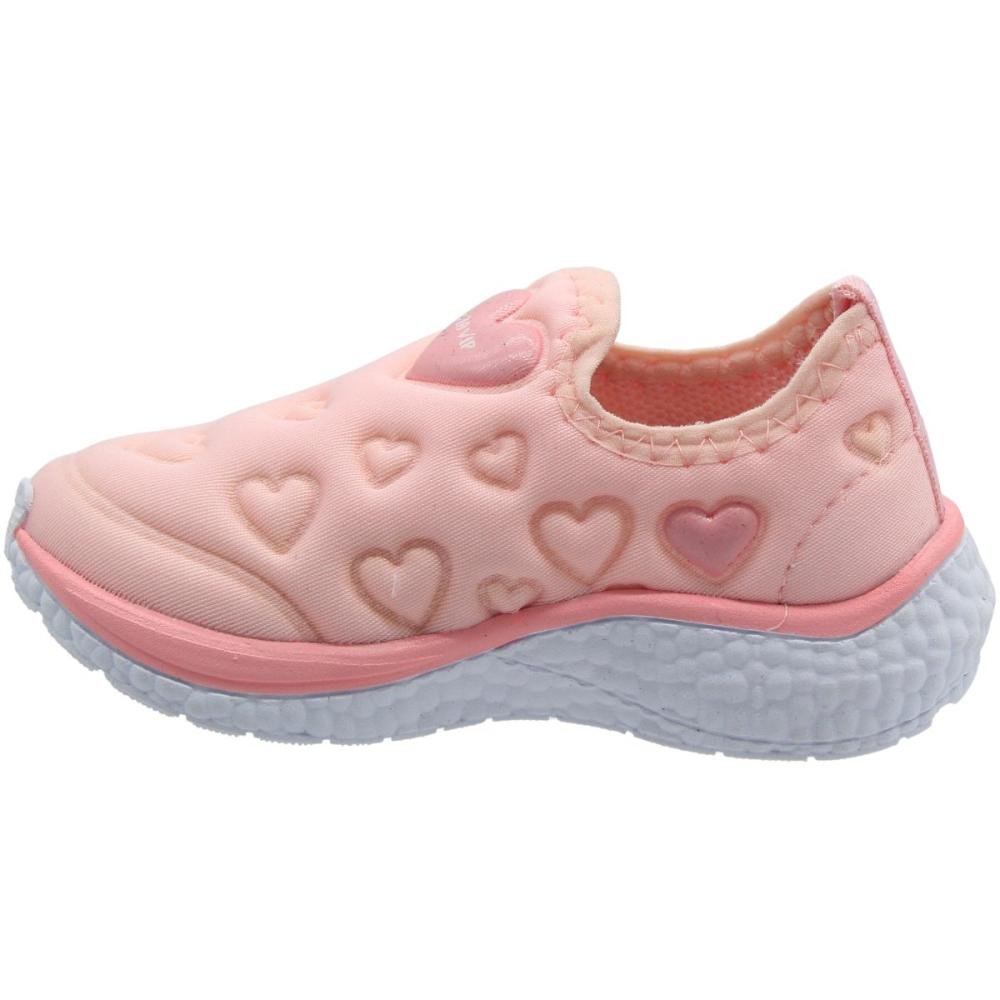 Tênis Infantil Via Vip Corações Escolar Tecido Sem Cadarço Menina Rosa 2