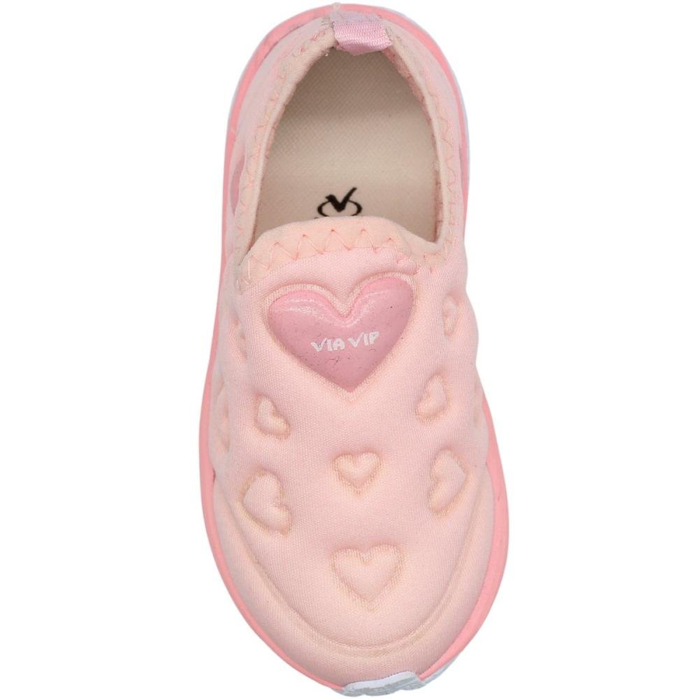 Tênis Infantil Via Vip Corações Escolar Tecido Sem Cadarço Menina Rosa 4