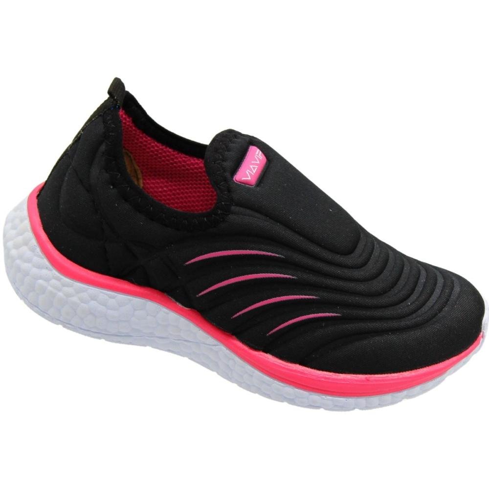 Tênis Esportivo Infantil Via Vip Textura Colegial Menina Preto 3