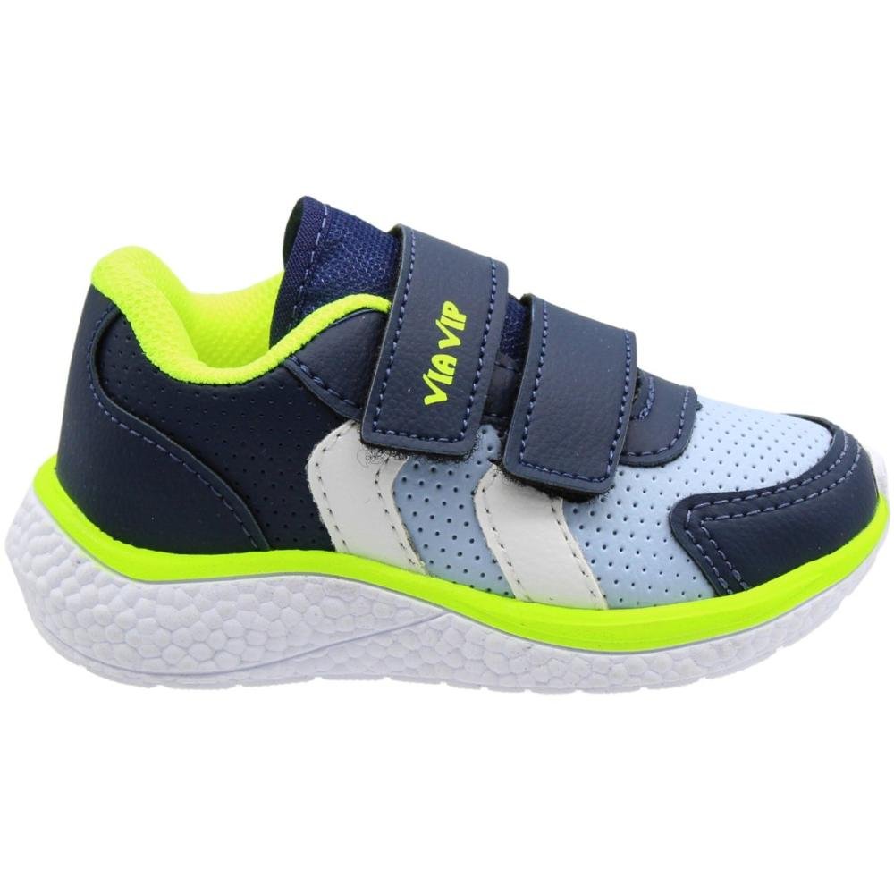 Tênis Infantil  Via Vip Escolar Tiras Fixadoras Menino 