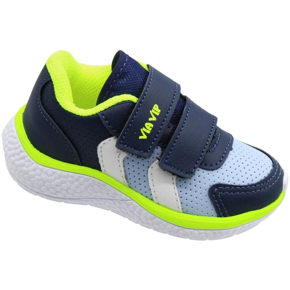 Tênis Infantil  Via Vip Escolar Tiras Fixadoras Menino  Azul 3
