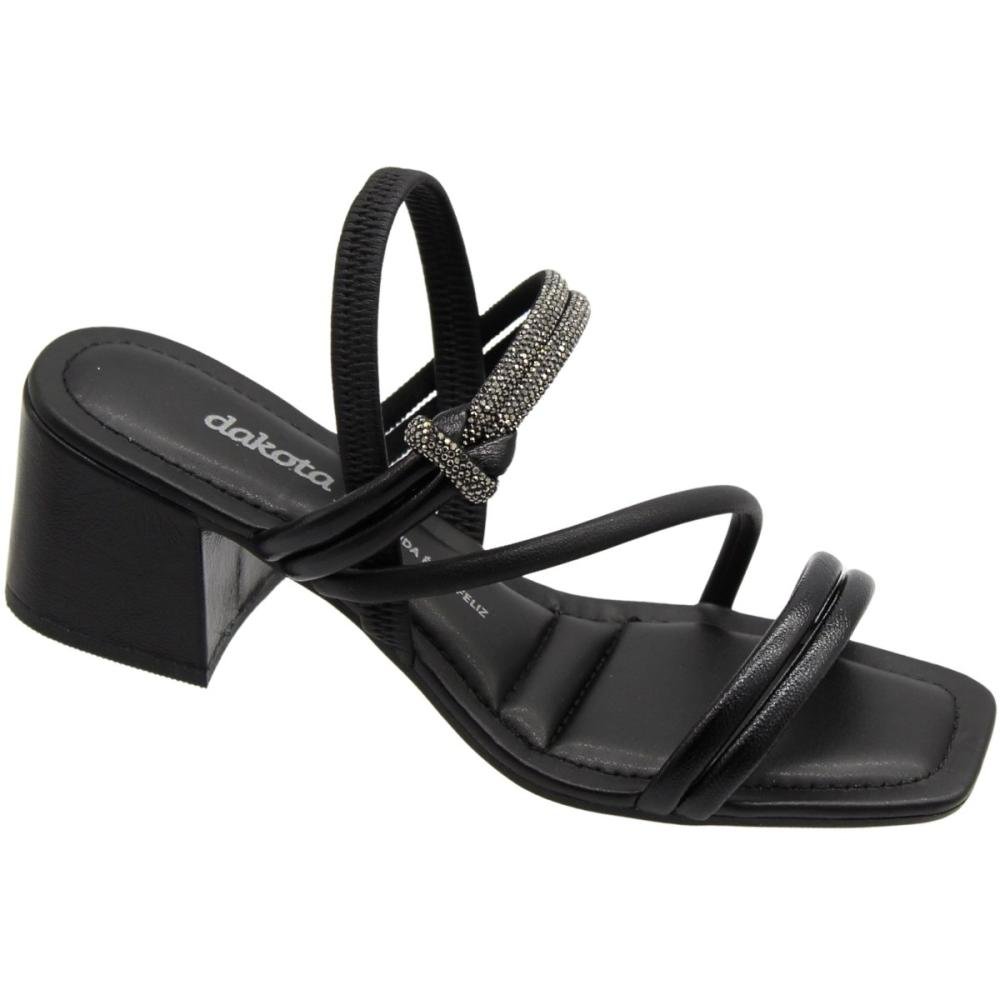 Sandália Dakota Namaste Salto Grosso Strass Feminina Preto 3