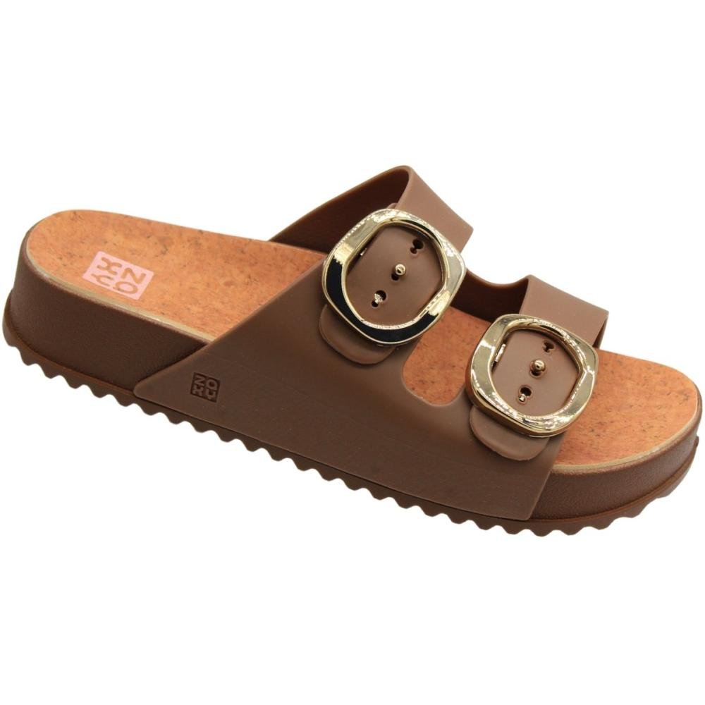Chinelo Slide Zaxy Partner Soft New Metalizado Cortiça Feminina Marrom 4