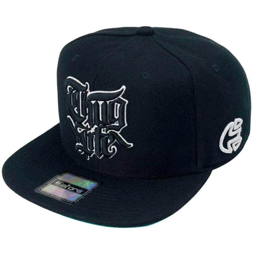 Boné Aba Reta E-Stars Logo Thug Life Alto Relevo Masculino Preto/Branco 2
