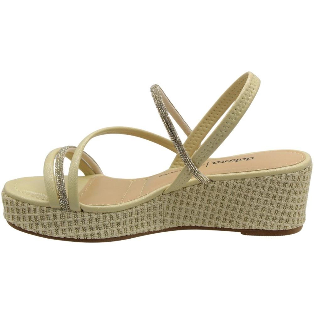 Sandália Anabela Dakota Atlantis Tiras Finas Strass Feminina Bege 2