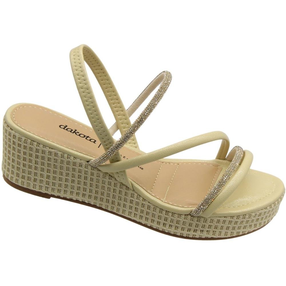 Sandália Anabela Dakota Atlantis Tiras Finas Strass Feminina Bege 3