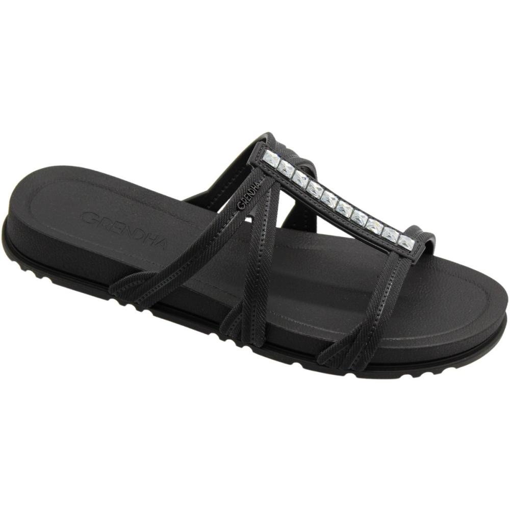 Chinelo Slide Grendha Cristais Tiras Finas Feminina