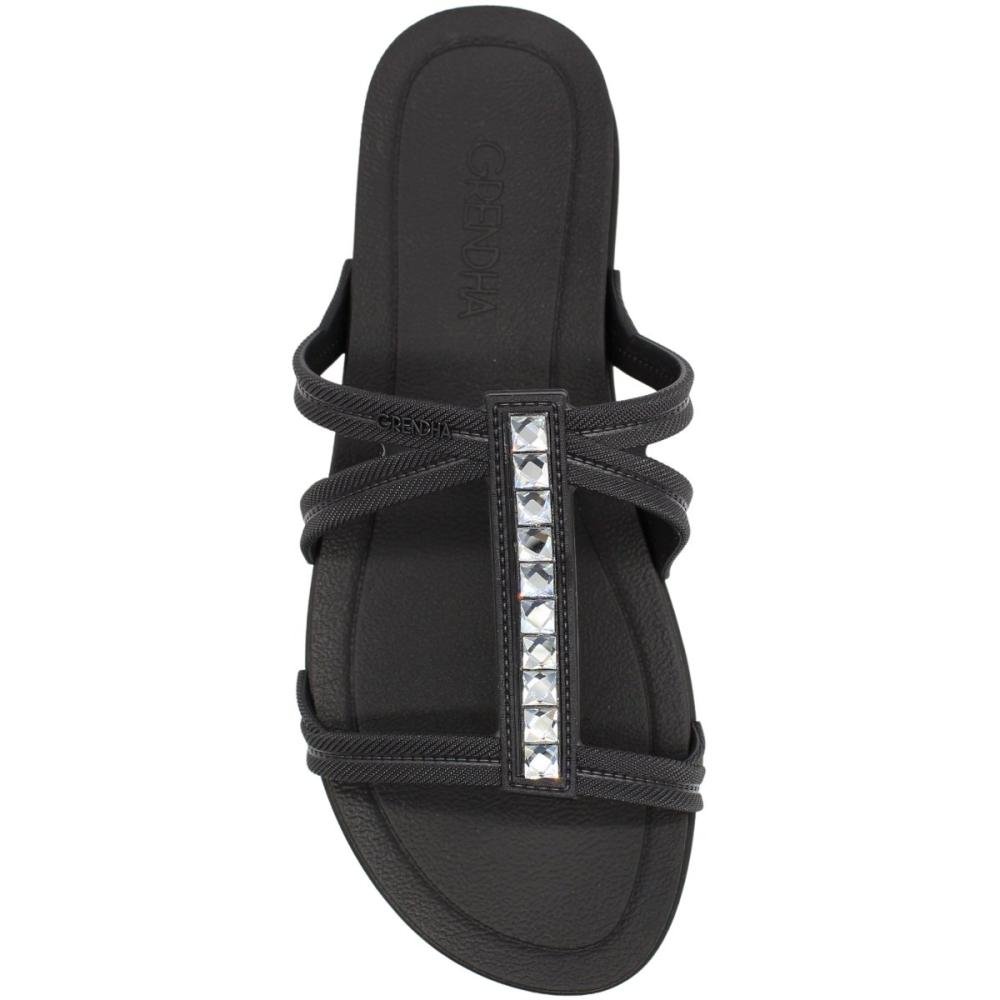 Chinelo Slide Grendha Cristais Tiras Finas Feminina Preto 4