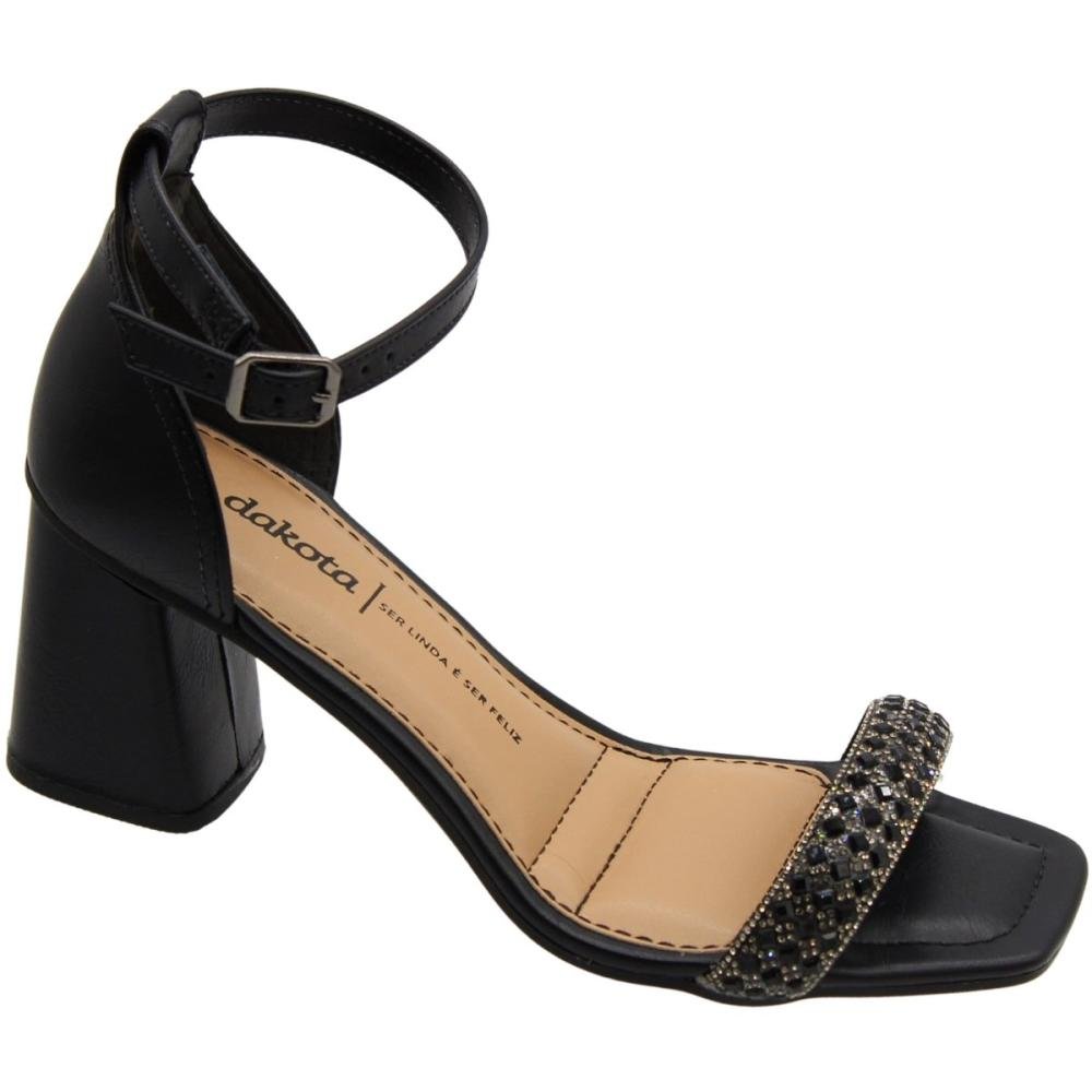 Sandália Dakota Vieri Pedraria Strass Salto Bloco Médio Feminina Preto 3