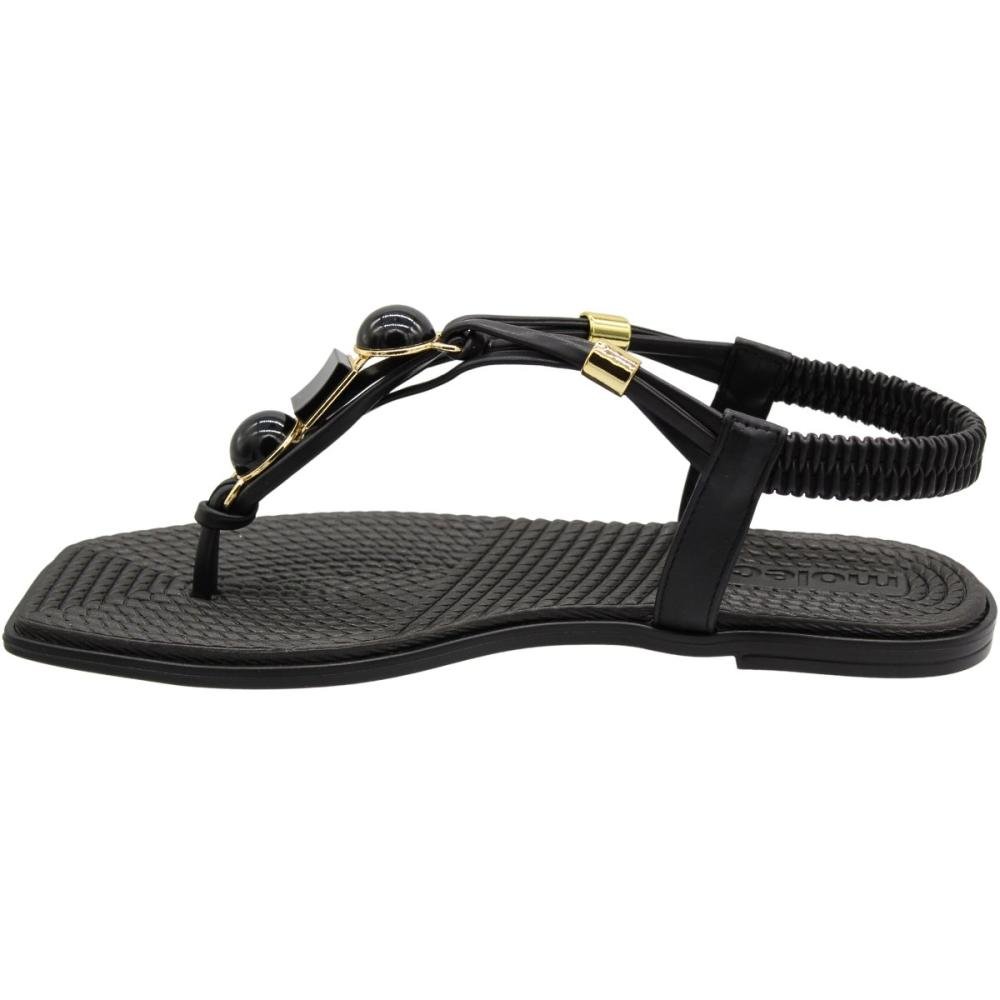 Sandália Rasteira Moleca Atenas Apliques Tiras Finas Feminina Preto 2