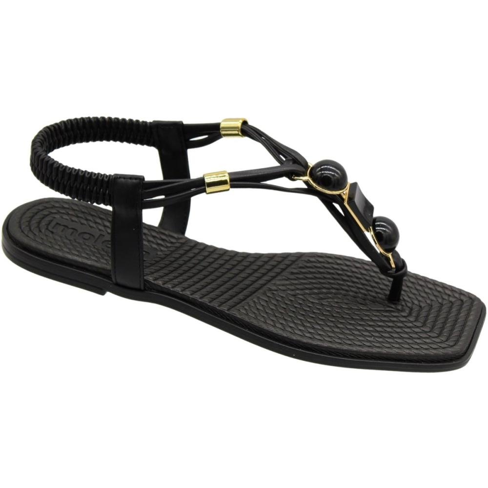 Sandália Rasteira Moleca Atenas Apliques Tiras Finas Feminina Preto 3