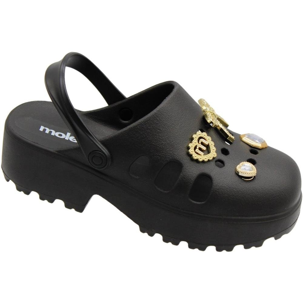 Sandália Salto Plataforma Moleca Apliques EVA Tratorada Feminina Preto 3