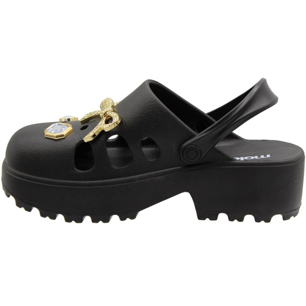Sandália Salto Plataforma Moleca Apliques EVA Tratorada Feminina Preto 2