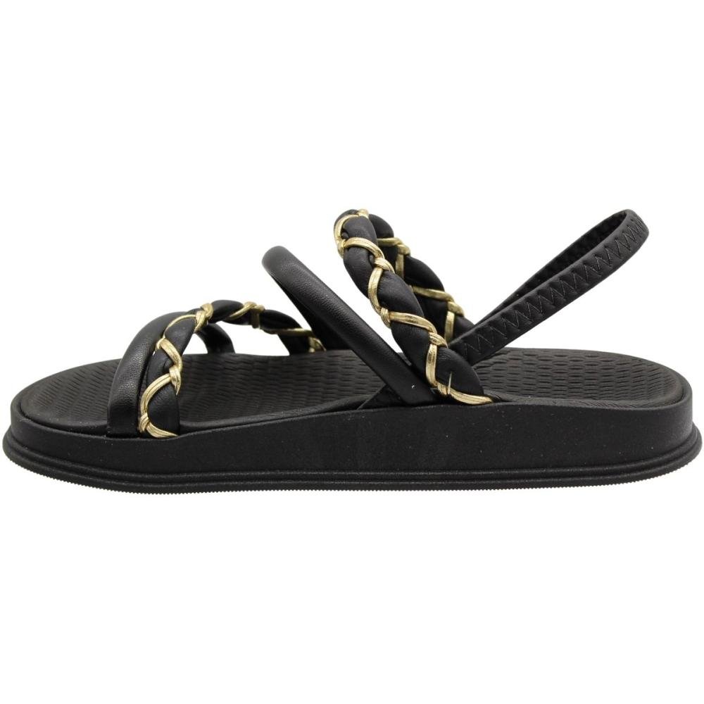 Sandália Papete Moleca Elas Napa Tiras Conforto Feminina Preto 2