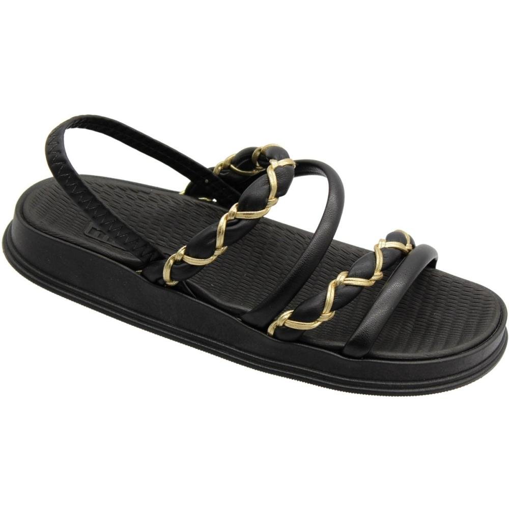 Sandália Papete Moleca Elas Napa Tiras Conforto Feminina Preto 3