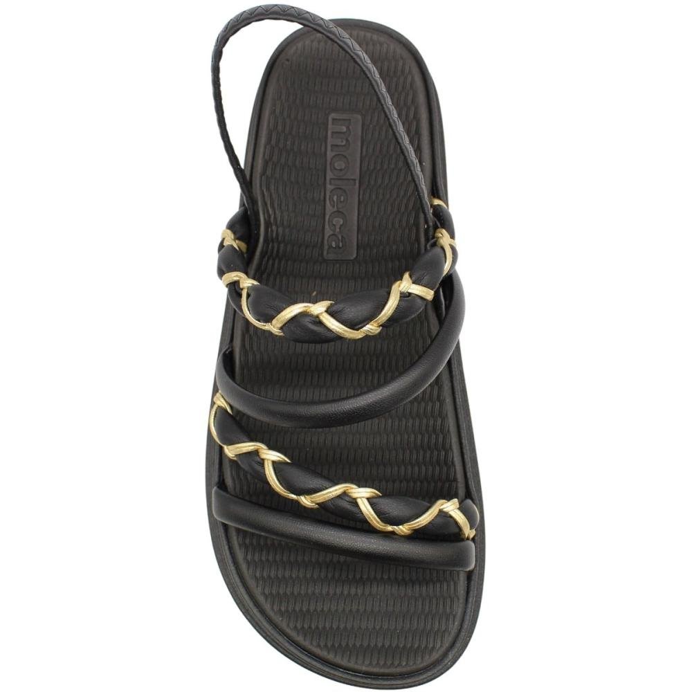 Sandália Papete Moleca Elas Napa Tiras Conforto Feminina Preto 4