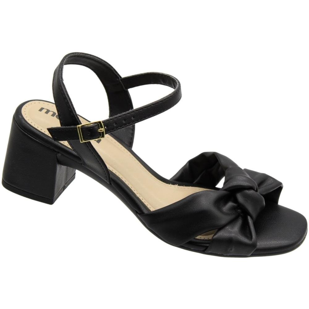 Sandália Salto Grosso Médio Moleca Napa Nó Confort Feminina Preto 3
