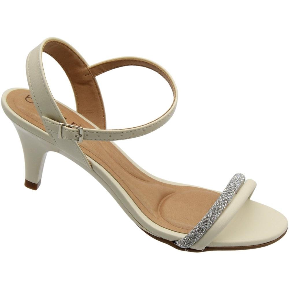 Sandália Salto Médio Beira Rio Strass Napa Tiras Feminina Branco 3