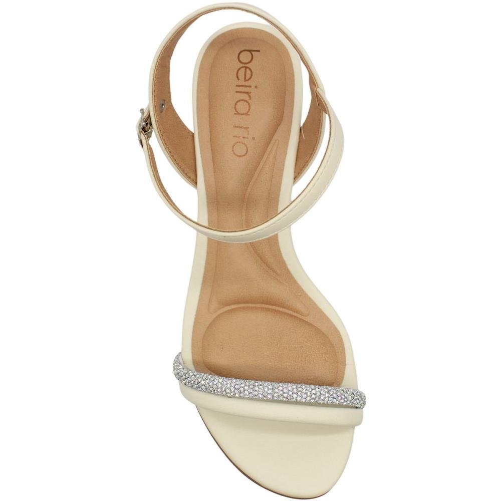 Sandália Salto Médio Beira Rio Strass Napa Tiras Feminina Branco 4
