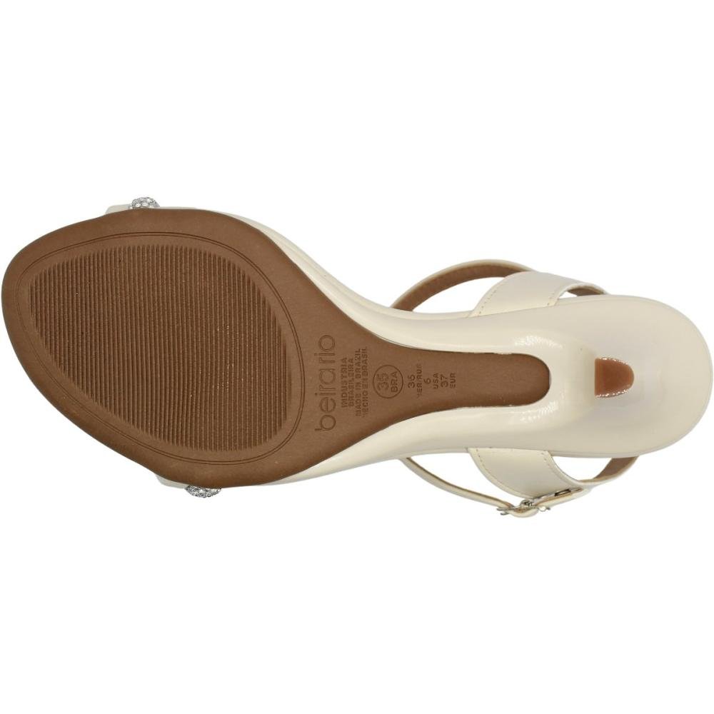 Sandália Salto Médio Beira Rio Strass Napa Tiras Feminina Branco 5