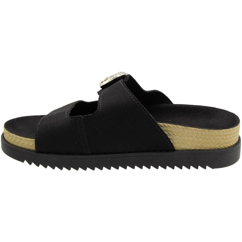 Tamanco Slide Plataforma Moleca Camurça Flex Fivela Cravejada Feminina Preto 2