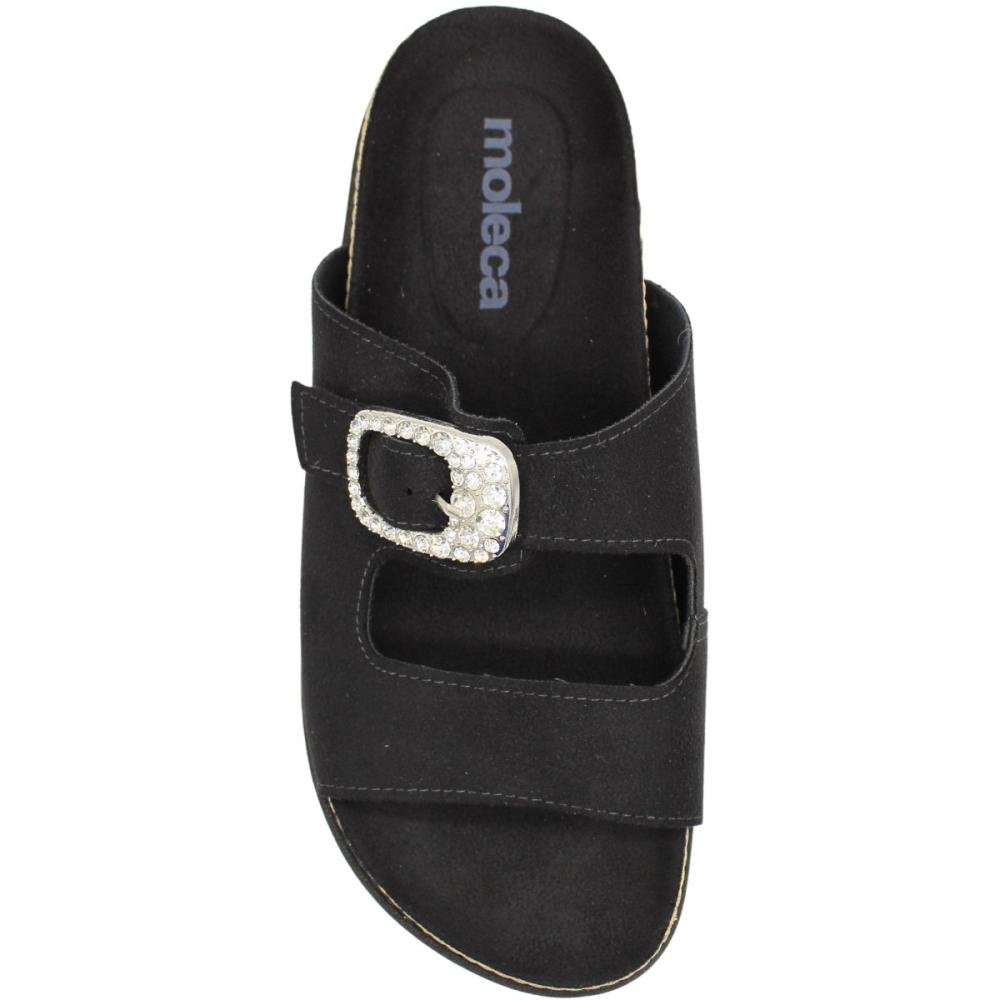 Tamanco Slide Plataforma Moleca Camurça Flex Fivela Cravejada Feminina Preto 4