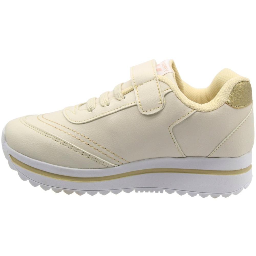 Tênis Casual Infantil Club Happy Cadarço Elástico Menina Bege 2