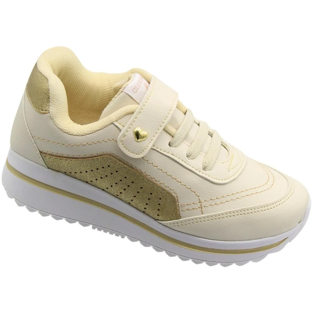 Tênis Casual Infantil Club Happy Cadarço Elástico Menina Bege 3