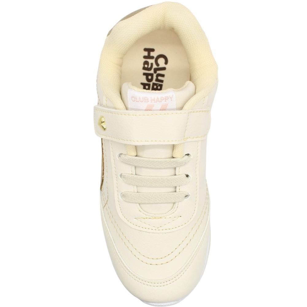 Tênis Casual Infantil Club Happy Cadarço Elástico Menina Bege 4