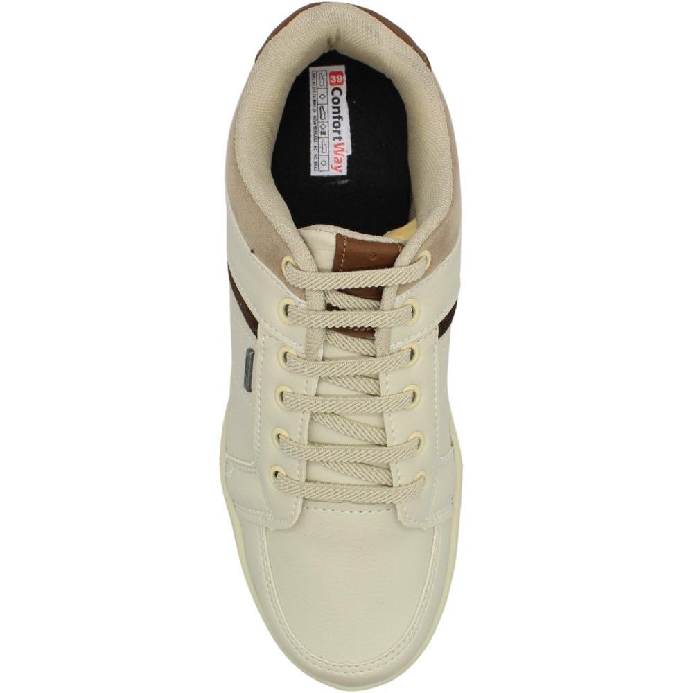 Sapatênis Confort Way Recortes Camurça Elástico Masculino Bege 4