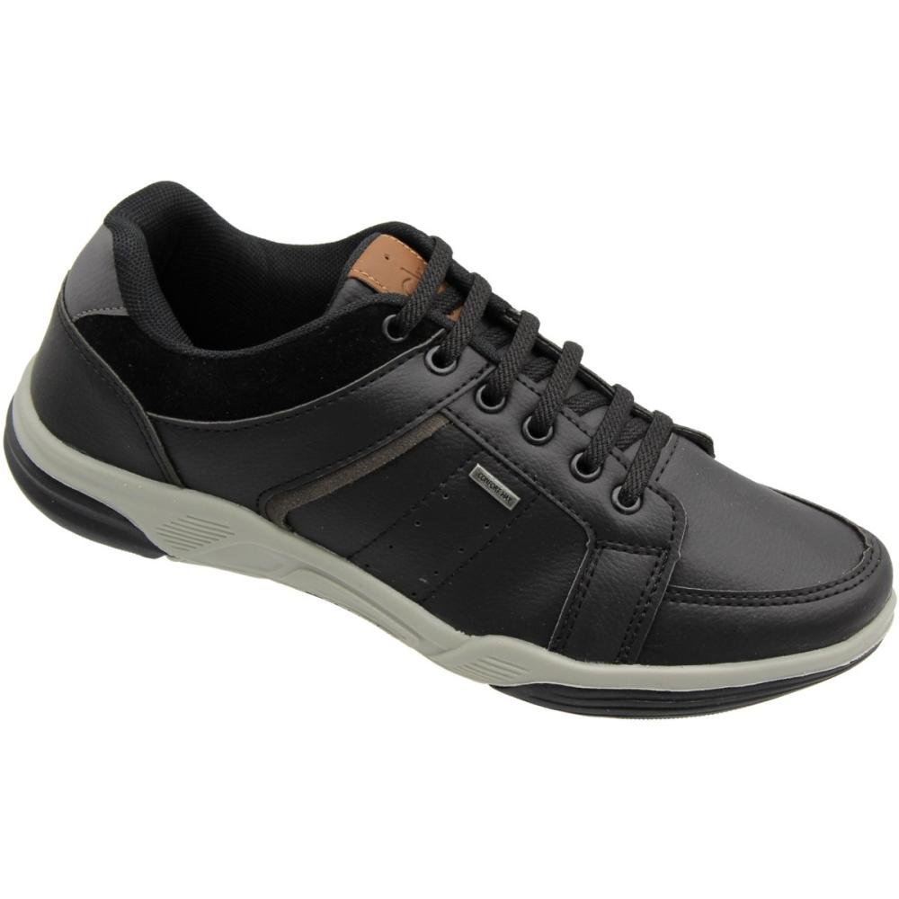Sapatênis Confort Way Recortes Camurça Elástico Masculino Preto 3