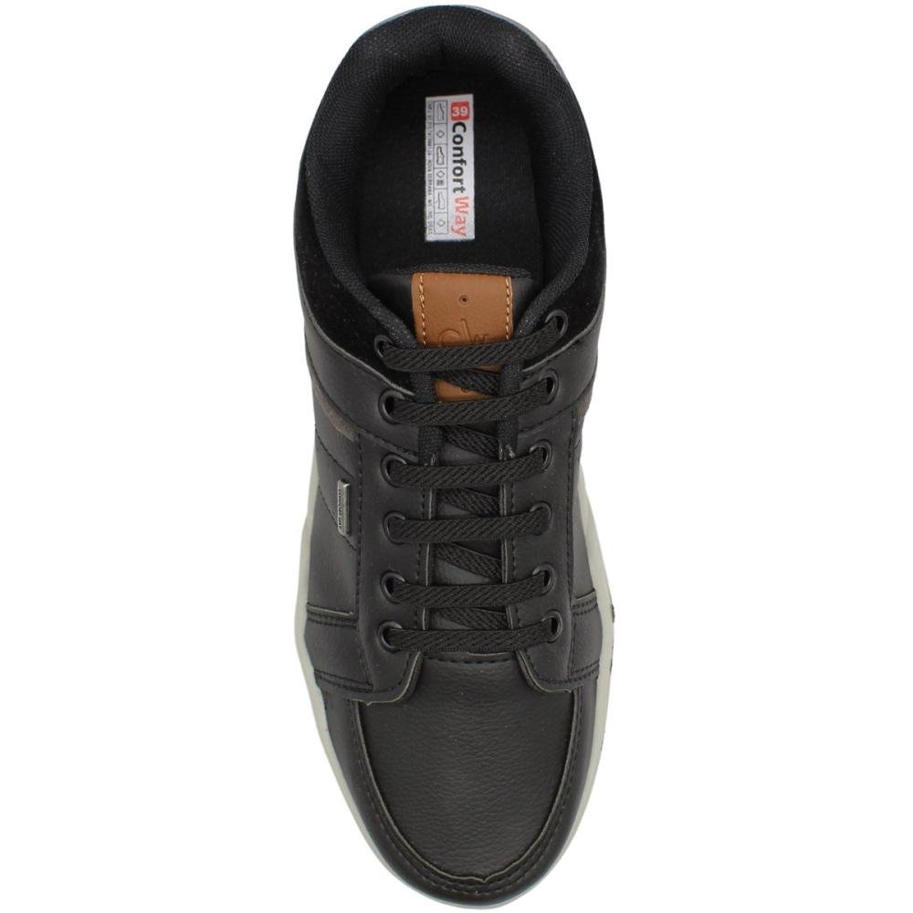 Sapatênis Confort Way Recortes Camurça Elástico Masculino Preto 4