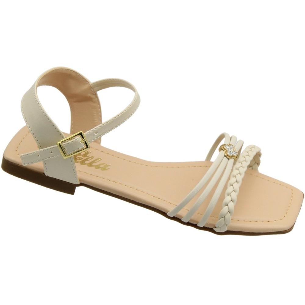 Sandália Rasteira Infantil Bia Bella Tiras Fina Aplique Menina Branco 3