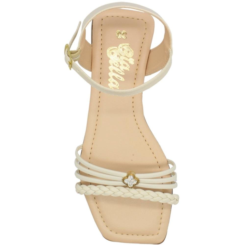 Sandália Rasteira Infantil Bia Bella Tiras Fina Aplique Menina Branco 4