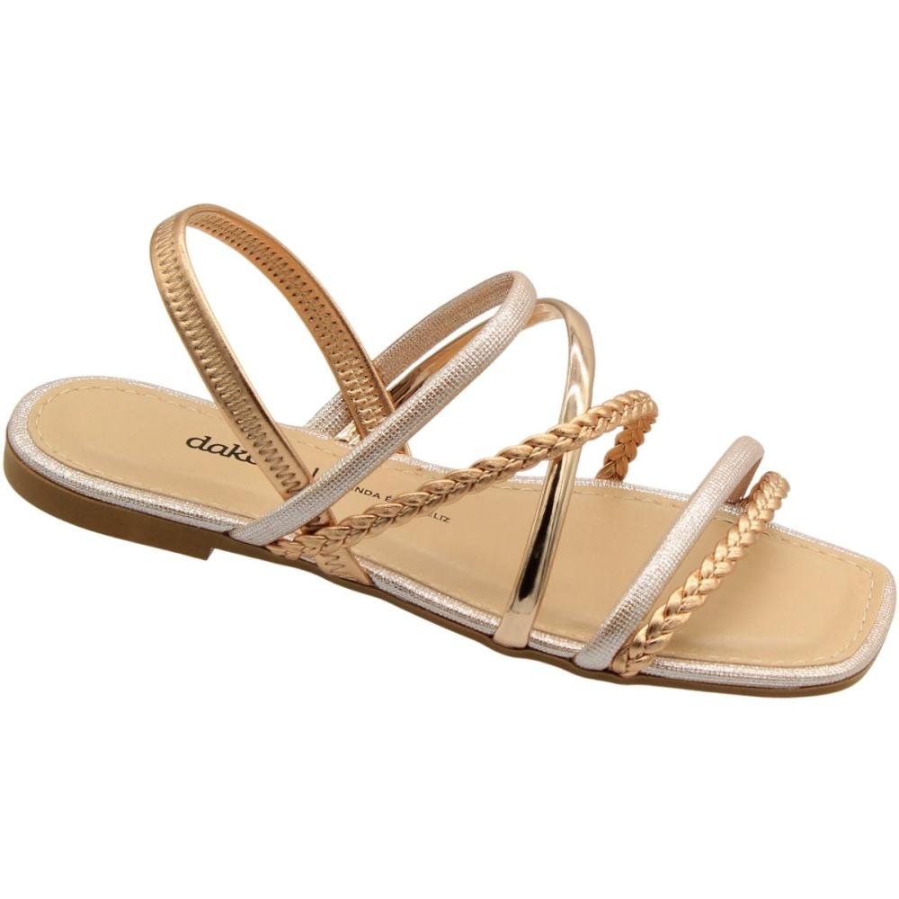 Sandália Rasteira Dakota Trançada Tiras Cruzadas Feminina Bege 3